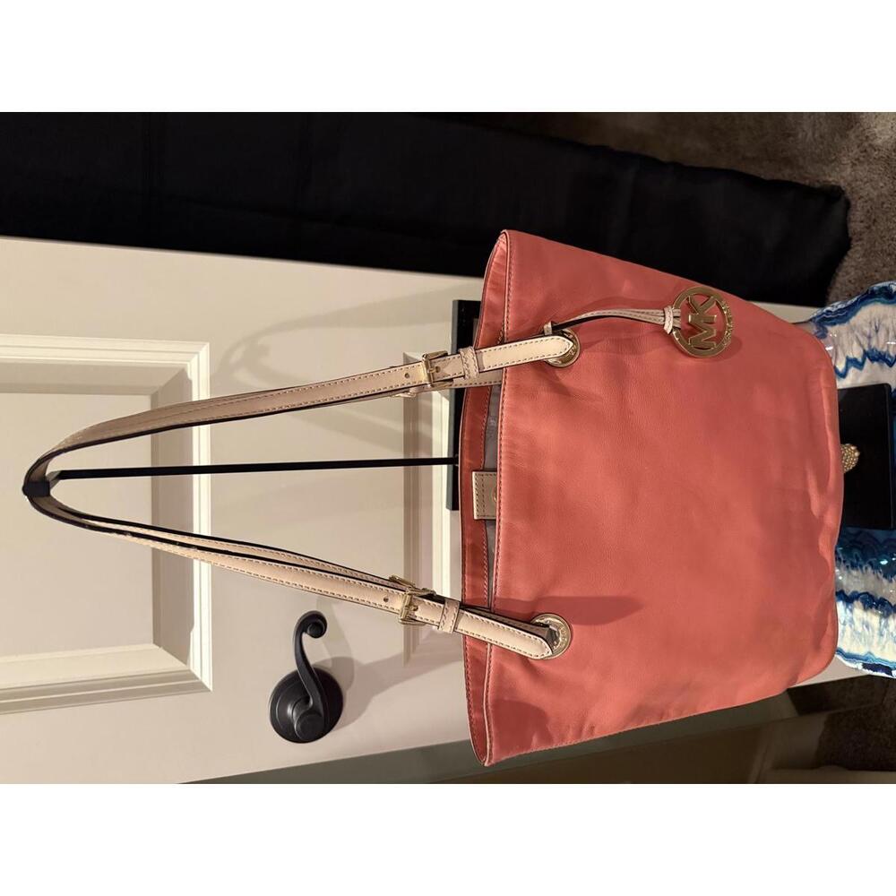 Michael Kors Coral Tote Bag with Beige Straps EUC